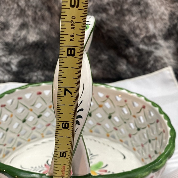 Vintage Ceramic Reticulated Basket, Handmade in Portugal White & Green - Picture 14 of 16